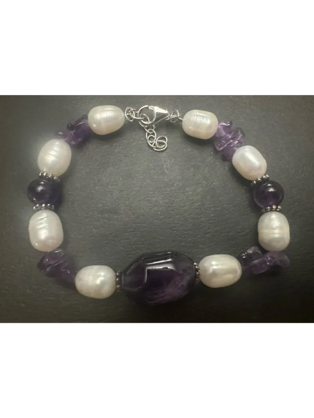 Ross-Simons Sterling Silver Freshwater Pearls Amethyst Bracelet New